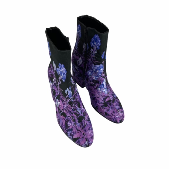 Dries Van Noten Floral Satin Purple & Black Boots - Picture 3 of 9